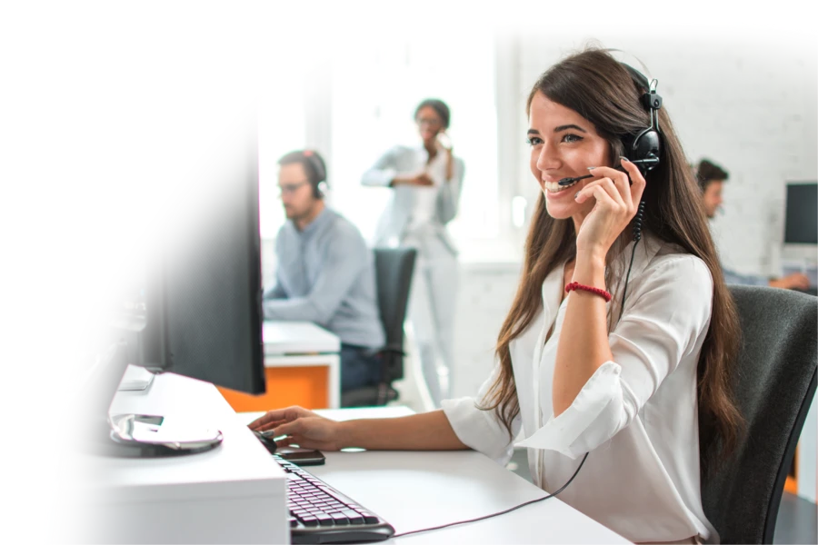Customer service representative with headset